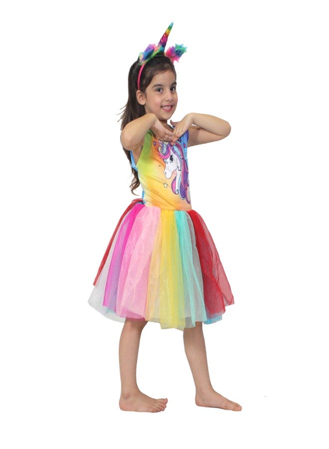 كاكو فانسي دريسيس طقم أزياء تنكرية من كاكو، فستان يونيكورن خيالي مع عصابة رأس، مناسب للحفلات التنكرية والمسرحيات، للفتيات من عمر 3-4 سنوات - متعدد الألوان - Image 3